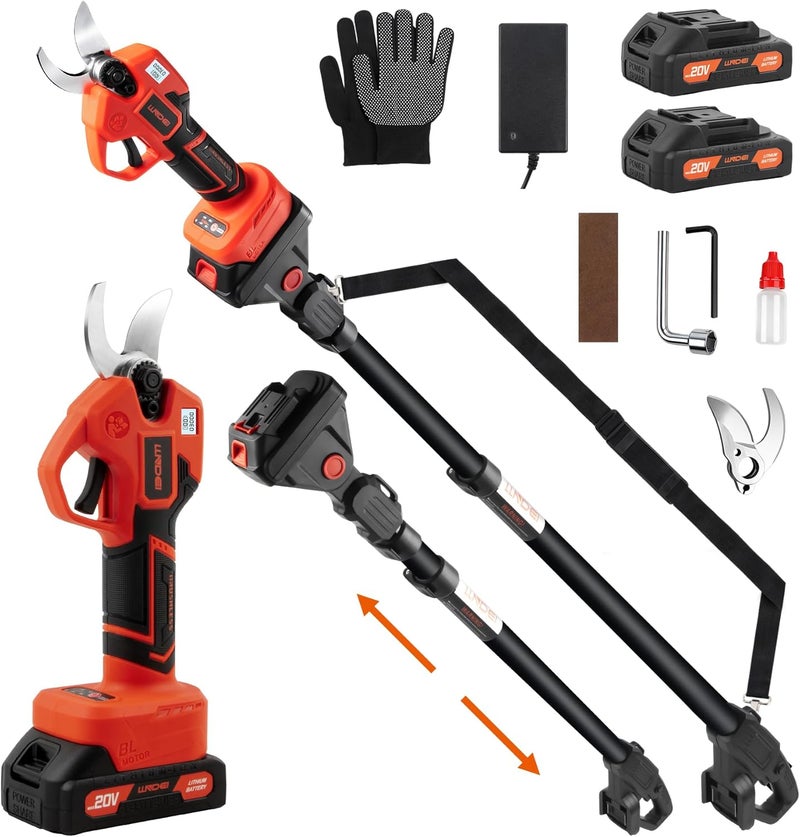 LLNDEI 2-in-1 Electric Pruning Shears with 13Ft Reach Extension Pole, 1.6“ Cutting Diameter, Electric Tree Pruner, 1000w Brushless Motor, Cordless Power Pruner for Tree Trimming. - Image 1